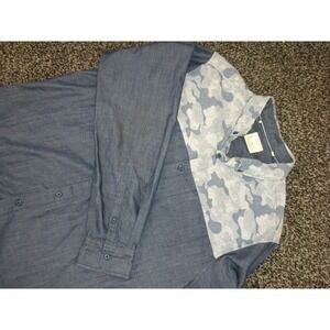 7 Diamonds Shirt Mens XL Blue Brave Jacquard‎ Camo Brushed Denim Button Down